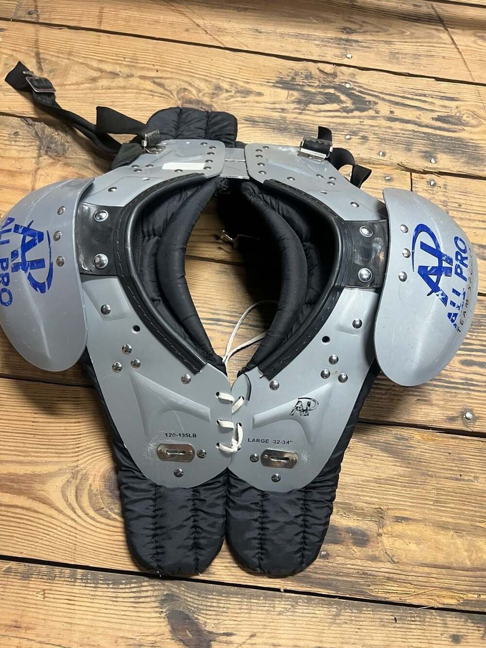 All Pro Team Sport Football Shoulder Pads Large 32-34 Grey